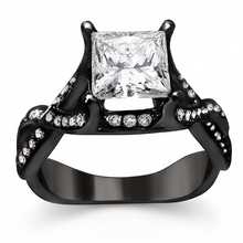Afbeelding in Gallery-weergave laden, 2,75 Karaat Princess &amp; Rond Echt Natuurlijk uit de aarde gewonnen Diamanten Fantasie Ring Zwartgoud 14K

