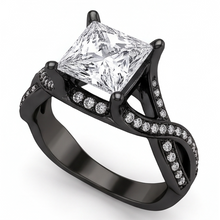 Afbeelding in Gallery-weergave laden, 2,75 Karaat Princess &amp; Rond Echt Natuurlijk uit de aarde gewonnen Diamanten Fantasie Ring Zwartgoud 14K
