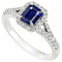 2,85 karaat blauwe saffier en Natuurlijke echte diamanten ( niet in een laboratorium gekweekt ) ringtand set 14K witgoud