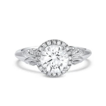 2,85 Ct. Geaccentueerde Ronde Echt Diamanten Halo Ring Wit Goud