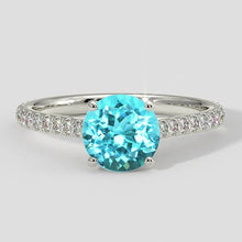 Afbeelding in Gallery-weergave laden, 2 karaat ronde blauwachtige Paraiba en diamanten ring
