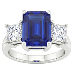 3.05 ct. Emerald Ceylon Sapphire And Diamonds Three Stone Ring