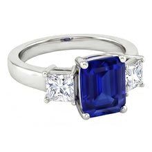 Afbeelding in Gallery-weergave laden, 3.05 ct. Emerald Ceylon Sapphire And Diamonds Three Stone Ring

