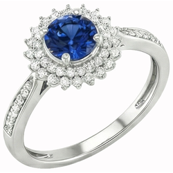 3.10 ct ronde Ceylon blauwe saffier en Natuurlijke echte diamanten ( niet in een laboratorium gekweekt ) ring WG 14K