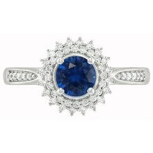 Afbeelding in Gallery-weergave laden, 3.10 ct ronde Ceylon blauwe saffier en Natuurlijke echte diamanten ( niet in een laboratorium gekweekt ) ring WG 14K
