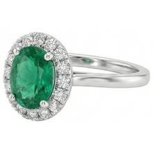 Afbeelding in Gallery-weergave laden, 3.2 ct ovaal geslepen groene smaragd Natuurlijke echte diamanten ( niet in een laboratorium gekweekt ) trouwring wit goud 14k
