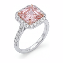 Afbeelding in Gallery-weergave laden, Dames verlovingsring met roze diamant 3,25 karaat labgekweekt Asscher Halo 14K witgoud
