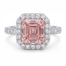 Afbeelding in Gallery-weergave laden, Dames verlovingsring met roze diamant 3,25 karaat labgekweekt Asscher Halo 14K witgoud
