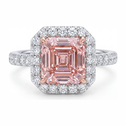 Dames verlovingsring met roze diamant 3,25 karaat labgekweekt Asscher Halo 14K witgoud