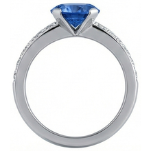 Afbeelding in Gallery-weergave laden, 3.25 ct ronde Sri Lanka saffier Natuurlijke echte diamanten ( niet in een laboratorium gekweekt ) ring goud 14K
