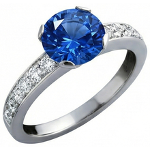 Afbeelding in Gallery-weergave laden, 3.25 ct ronde Sri Lanka saffier Natuurlijke echte diamanten ( niet in een laboratorium gekweekt ) ring goud 14K
