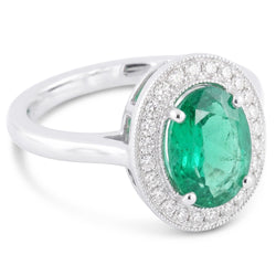 3.25 karaat groene smaragd en Natuurlijke echte diamanten ( niet in een laboratorium gekweekt ) ring wit goud 14K