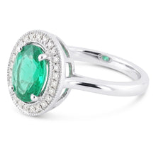 Afbeelding in Gallery-weergave laden, 3.25 karaat groene smaragd en Natuurlijke echte diamanten ( niet in een laboratorium gekweekt ) ring wit goud 14K
