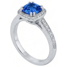 Afbeelding in Gallery-weergave laden, 3.35 karaat Ceylon blauwe saffier en ronde Natuurlijke echte diamanten ( niet in een laboratorium gekweekt ) verlovingsring

