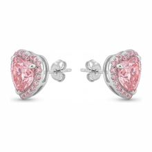 Afbeelding in Gallery-weergave laden, Roze diamanten oorbellen 3,5 karaat labgekweekt hart halo 14K witgoud
