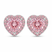Afbeelding in Gallery-weergave laden, Roze diamanten oorbellen 3,5 karaat labgekweekt hart halo 14K witgoud
