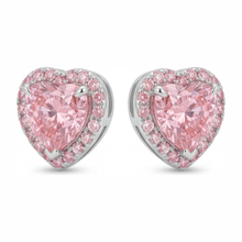 Afbeelding in Gallery-weergave laden, Roze diamanten oorbellen 3,5 karaat labgekweekt hart halo 14K witgoud
