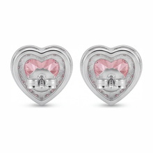 Afbeelding in Gallery-weergave laden, Roze diamanten oorbellen 3,5 karaat labgekweekt hart halo 14K witgoud
