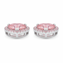 Afbeelding in Gallery-weergave laden, Roze diamanten oorbellen 3,5 karaat labgekweekt hart halo 14K witgoud
