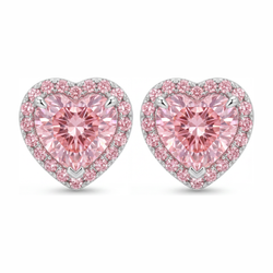 Roze diamanten oorbellen 3,5 karaat labgekweekt hart halo 14K witgoud