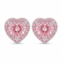 Afbeelding in Gallery-weergave laden, Roze diamanten oorbellen 3,5 karaat labgekweekt hart halo 14K witgoud
