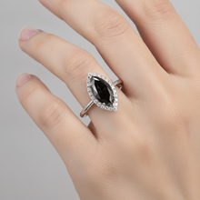 Afbeelding in Gallery-weergave laden, Zwarte diamanten ring 11 karaat echte marquise halo 14k witgoud
