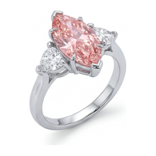 Afbeelding in Gallery-weergave laden, Labgekweekte roze diamant 3,5 karaat marquise driestenen ring 14k witgoud
