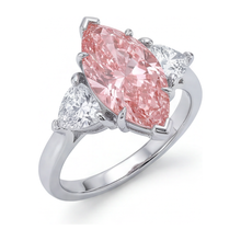 Afbeelding in Gallery-weergave laden, Labgekweekte roze diamant 3,5 karaat marquise driestenen ring 14k witgoud
