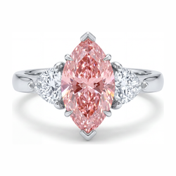 Labgekweekte roze diamant 3,5 karaat marquise driestenen ring 14k witgoud