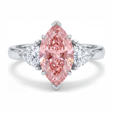 Afbeelding in Gallery-weergave laden, Labgekweekte roze diamant 3,5 karaat marquise driestenen ring 14k witgoud
