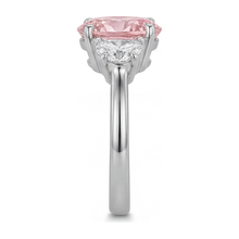 Afbeelding in Gallery-weergave laden, Labgekweekte roze diamant 3,5 karaat ovale driesteensring 14K witgoud
