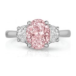 Labgekweekte roze diamant 3,5 karaat ovale driesteensring 14K witgoud