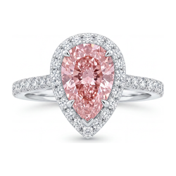Verlovingsring met roze diamant 3,5 karaat labgekweekt peervormige halo 14K Witgoud