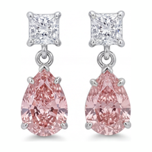 Afbeelding in Gallery-weergave laden, Roze diamanten oorbellen 3,5 karaat labgekweekte peervormige solitaire 14K witgoud
