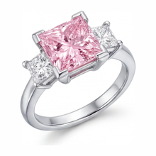 Afbeelding in Gallery-weergave laden, Roze diamanten ring 3,5 karaat labgekweekt prinses drie stenen 14K witgoud

