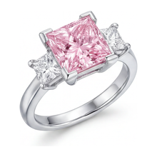 Afbeelding in Gallery-weergave laden, Roze diamanten ring 3,5 karaat labgekweekt prinses drie stenen 14K witgoud
