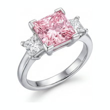 Afbeelding in Gallery-weergave laden, Roze diamanten ring 3,5 karaat labgekweekt prinses drie stenen 14K witgoud
