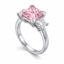 Afbeelding in Gallery-weergave laden, Roze diamanten ring 3,5 karaat labgekweekt prinses drie stenen 14K witgoud
