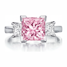 Afbeelding in Gallery-weergave laden, Roze diamanten ring 3,5 karaat labgekweekt prinses drie stenen 14K witgoud

