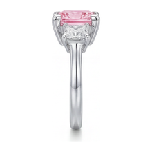 Afbeelding in Gallery-weergave laden, Roze diamanten ring 3,5 karaat labgekweekt prinses drie stenen 14K witgoud
