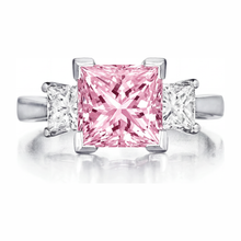 Afbeelding in Gallery-weergave laden, Roze diamanten ring 3,5 karaat labgekweekt prinses drie stenen 14K witgoud
