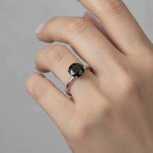 Afbeelding in Gallery-weergave laden, Zwarte diamant verlovingsring 3,5 karaat echte ronde solitair glad 14k witgoud

