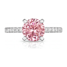 Afbeelding in Gallery-weergave laden, Roze diamant verlovingsring 3,5 karaat labgekweekt rond pavé kathedraal 14K witgoud
