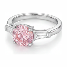 Afbeelding in Gallery-weergave laden, Roze diamanten ring 3,5 karaat labgekweekt rond driesteens 14K witgoud
