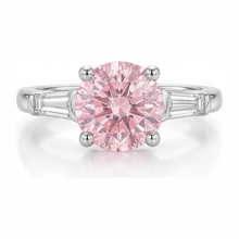 Afbeelding in Gallery-weergave laden, Roze diamanten ring 3,5 karaat labgekweekt rond driesteens 14K witgoud

