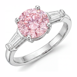 Roze diamanten ring 3,5 karaat labgekweekt rond driesteens 14K witgoud