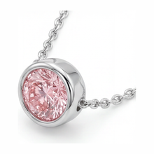 Afbeelding in Gallery-weergave laden, Collier met roze diamant 3,5 karaat labgekweekt ronde lunette hanger 14K witgoud
