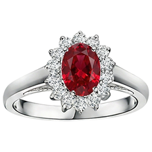 Afbeelding in Gallery-weergave laden, 3.50 Karaat Robijn Met Diamanten Bloem Halo Ring Wit Goud 14K
