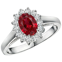 Afbeelding in Gallery-weergave laden, 3.50 Karaat Robijn Met Diamanten Bloem Halo Ring Wit Goud 14K
