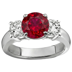 3.50 ct. 3 stenen robijn en Natuurlijke echte diamanten ( niet in een laboratorium gekweekt ) ring witgouden griffenset